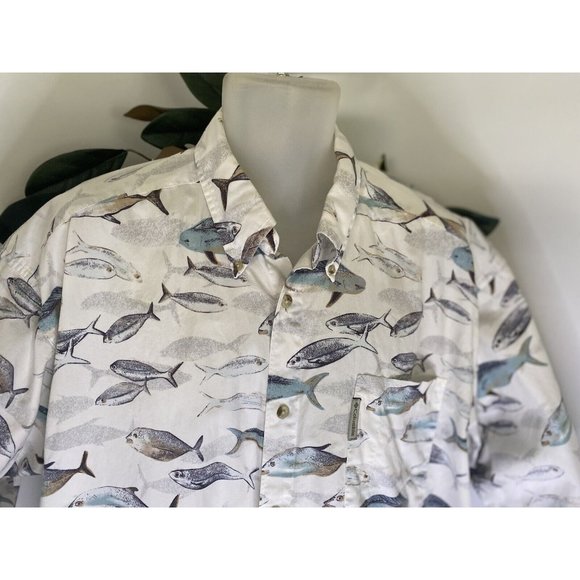 Columbia Men's Fish Print Button Up Shirt XL Vintage Pocket Logo 100% Cotton EUC - Picture 4 of 16